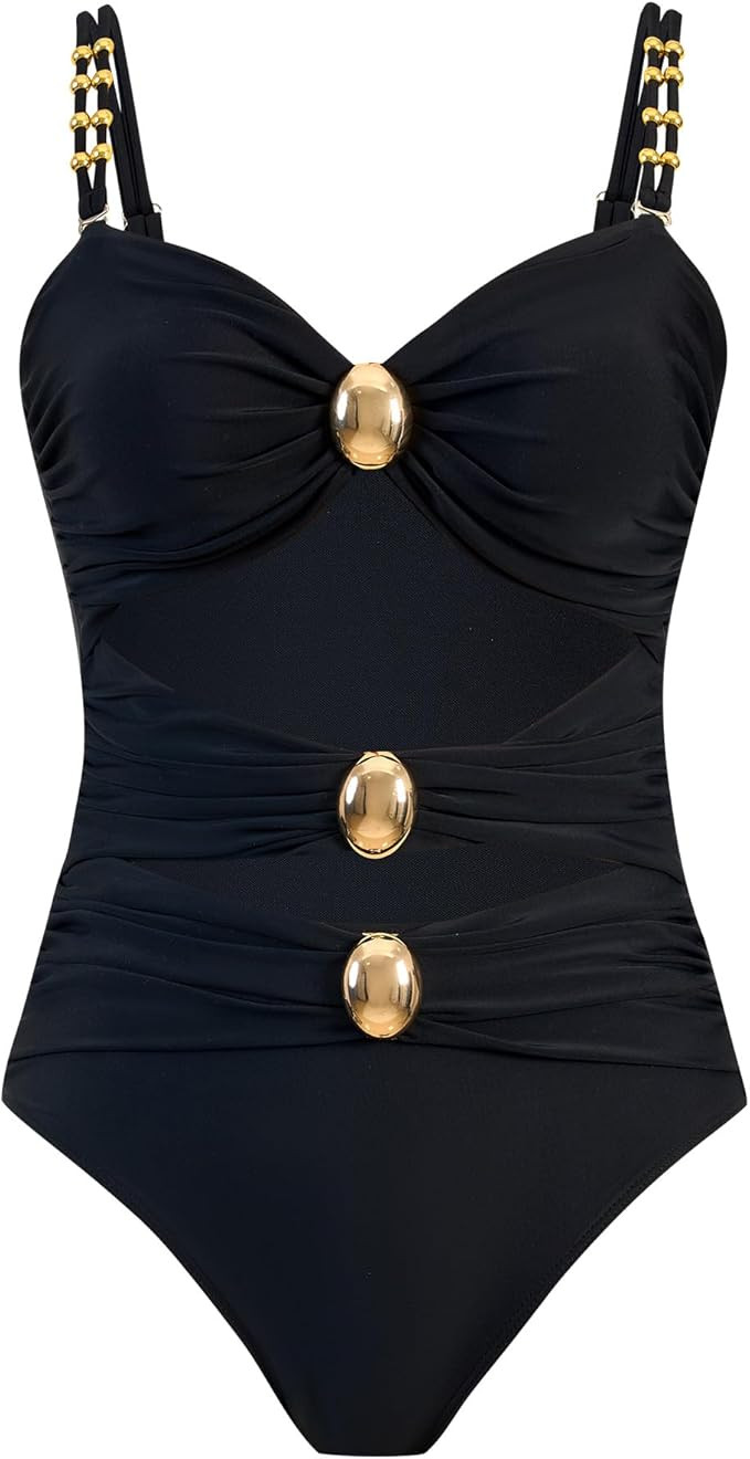 One Piece Swimsuit Women Slimming High Waisted Bikini Sets for Women Retro Ruched Bathing Suit Tu... | Amazon (US)