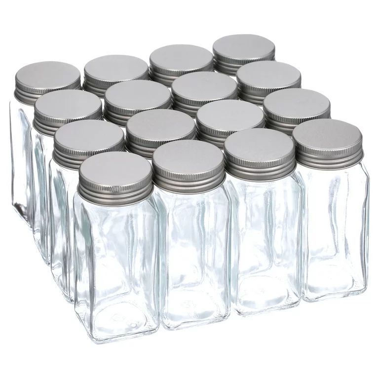 16 Pack 4 oz Glass Spice & Salts Jars Bottles, Clear Square Glass Seasoning Jars With Aluminum Si... | Walmart (US)