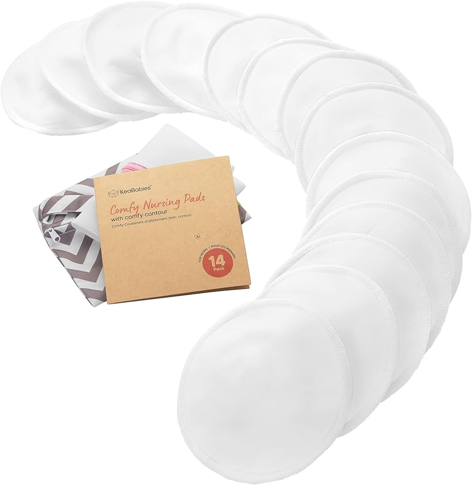 Organic Nursing Pads - 14 Washable Viscose Derived from Bamboo Breastfeeding Pads, Wash Bag, Reusable Breast Pads for Breastfeeding, Nipple Pads for Breastfeeding Essentials(Soft White, L 4.8") | Amazon (US)