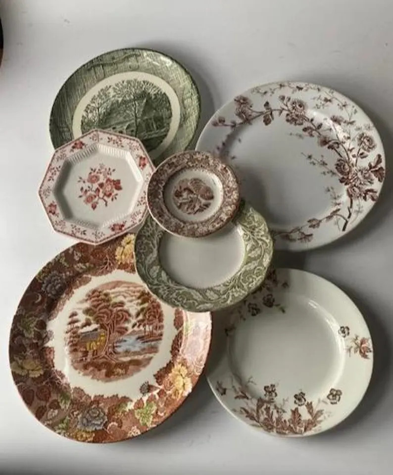 English Transferware COUNTRY CHARM green red brown Vintage Plate Wall Collection Maddock Meakin G... | Etsy (Global)
