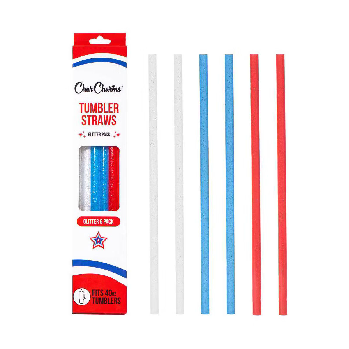 CharCharms 6pk 40oz Americana Glitter Straws | Target