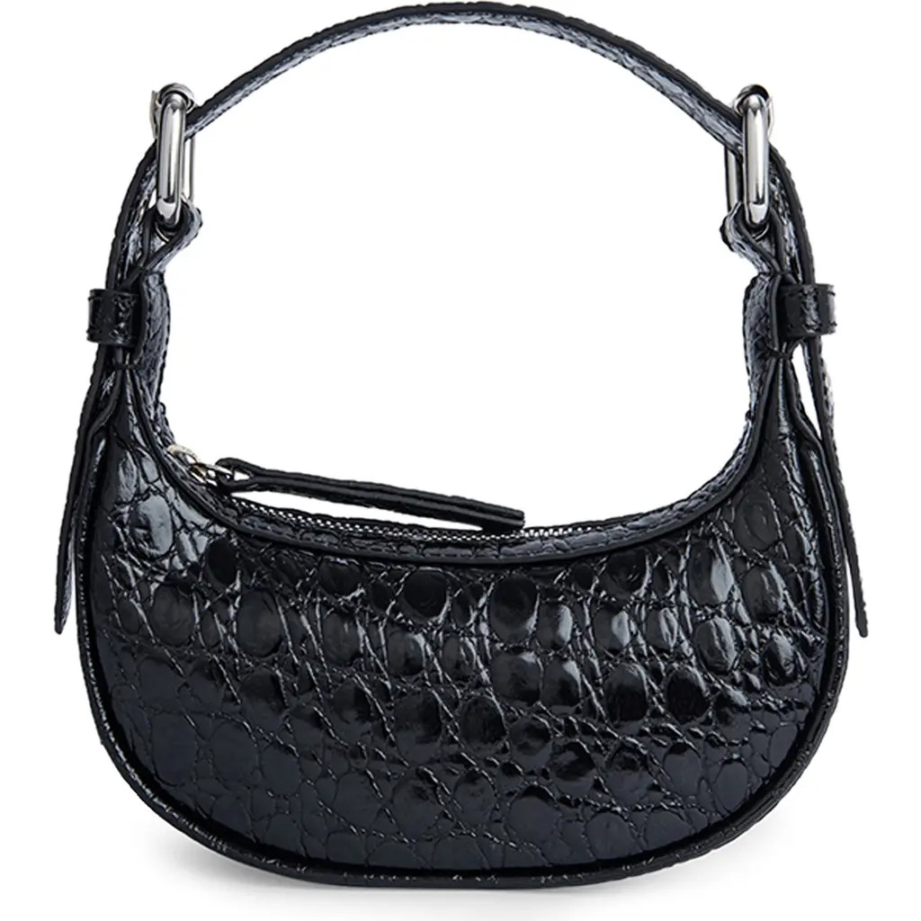 By Far Mini Soho Croc Embossed Leather Shoulder Bag in Black at Nordstrom | Nordstrom