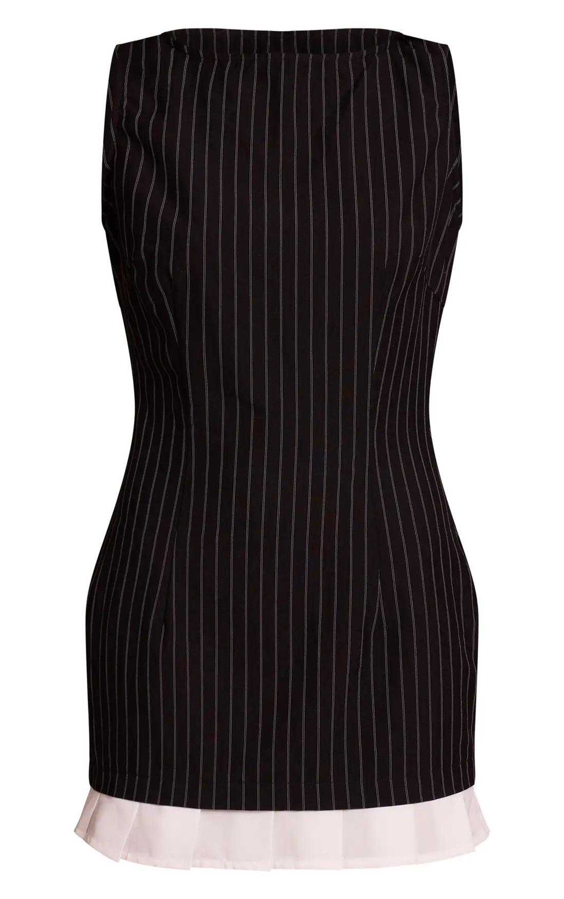 Black Pinstripe Pleated Hem Detail Bodycon Dress | PrettyLittleThing UK