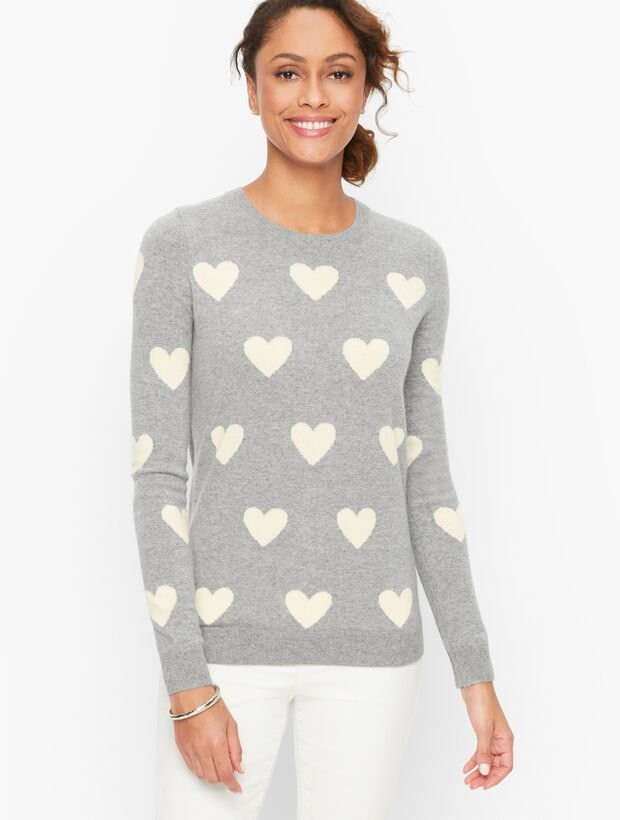 Cashmere Hearts Crewneck Sweater | Talbots