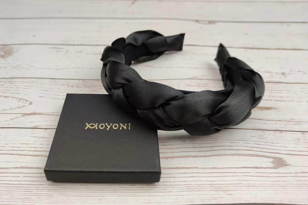 Black Padded Satin Headband With Braided Design-fashionable and Stylish Headband for Women and Gi... | Etsy (US)