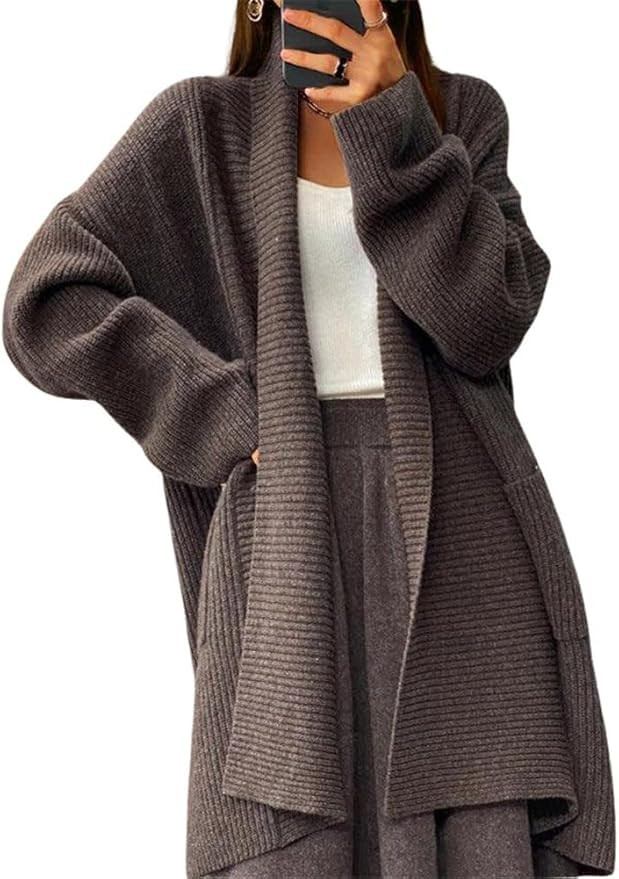 chouyatou Women's Chunky Open Front Long Cardigan Lightweight Long Sleeve Coatigan Sweater | Amazon (US)