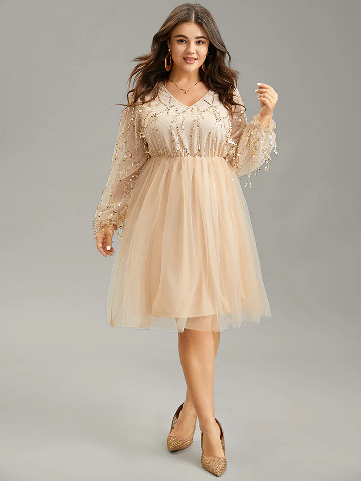 Sequin Mesh Patchwork Tassel Dress | Bloomchic