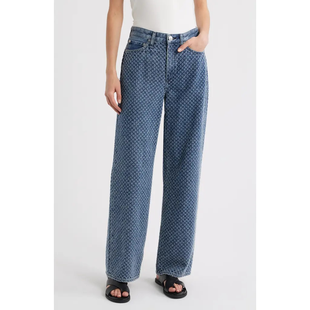rag & bone Logan Textured Wide Leg Jeans in Blue Textured Denim at Nordstrom, Size 29 | Nordstrom