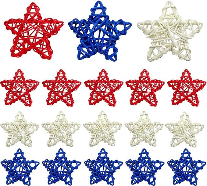 EBaokuup 18PCS 4th of July Natural Rattan Stars, 1.96 Inch Red White and Blue Wicker Rattan Stars... | Amazon (US)