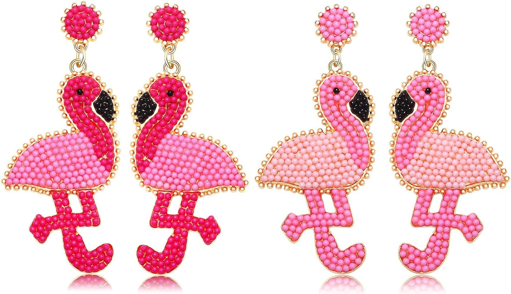 2 Pairs Flamingo Earrings for Women Acrylic Boho Tropical Bird Earrings Cute Pink Flamingo Animal... | Amazon (US)