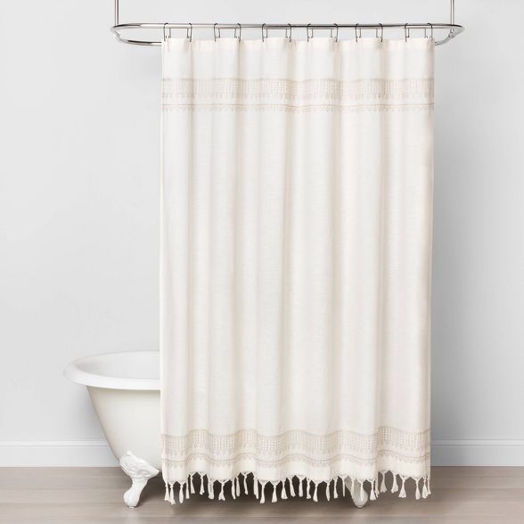Embroidery Border Stripe Shower Curtain Taupe - Hearth &#38; Hand&#8482; with Magnolia | Target