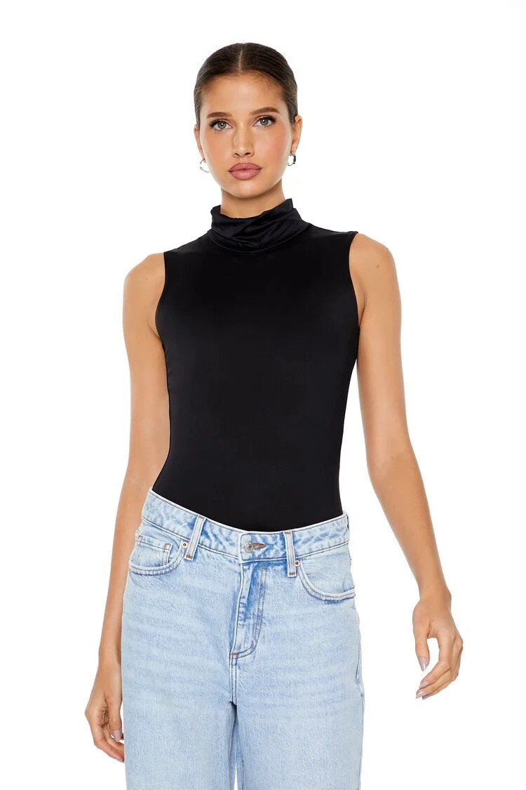 Women's Contour Sculpt Turtleneck Bodysuit in Black Small | Forever 21