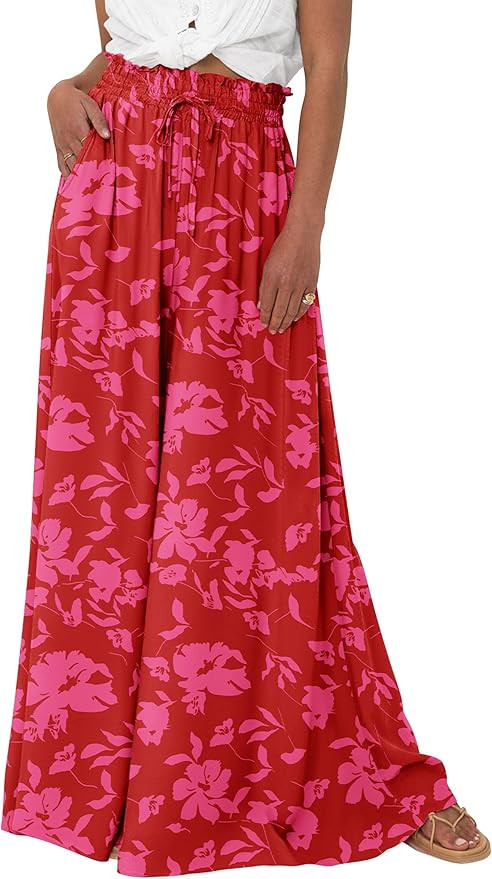 Pretty Garden Womens 2024 Summer Wide Leg High Waisted Flowy Pockets Palazzo Pants | Amazon (US)