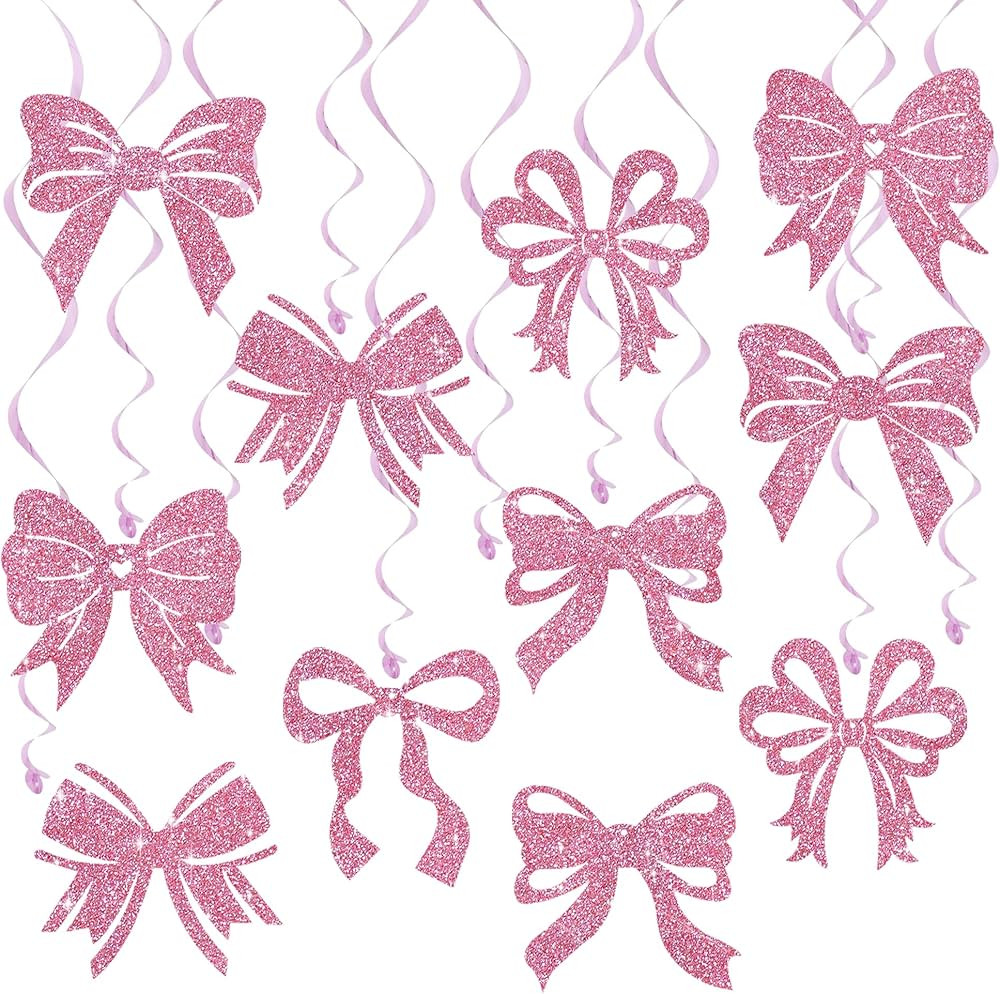 BEISHIDA Pink Bow Party Hanging Swirls Decorations, 18PCS Glitter Bow Party Decorations for Birth... | Amazon (US)