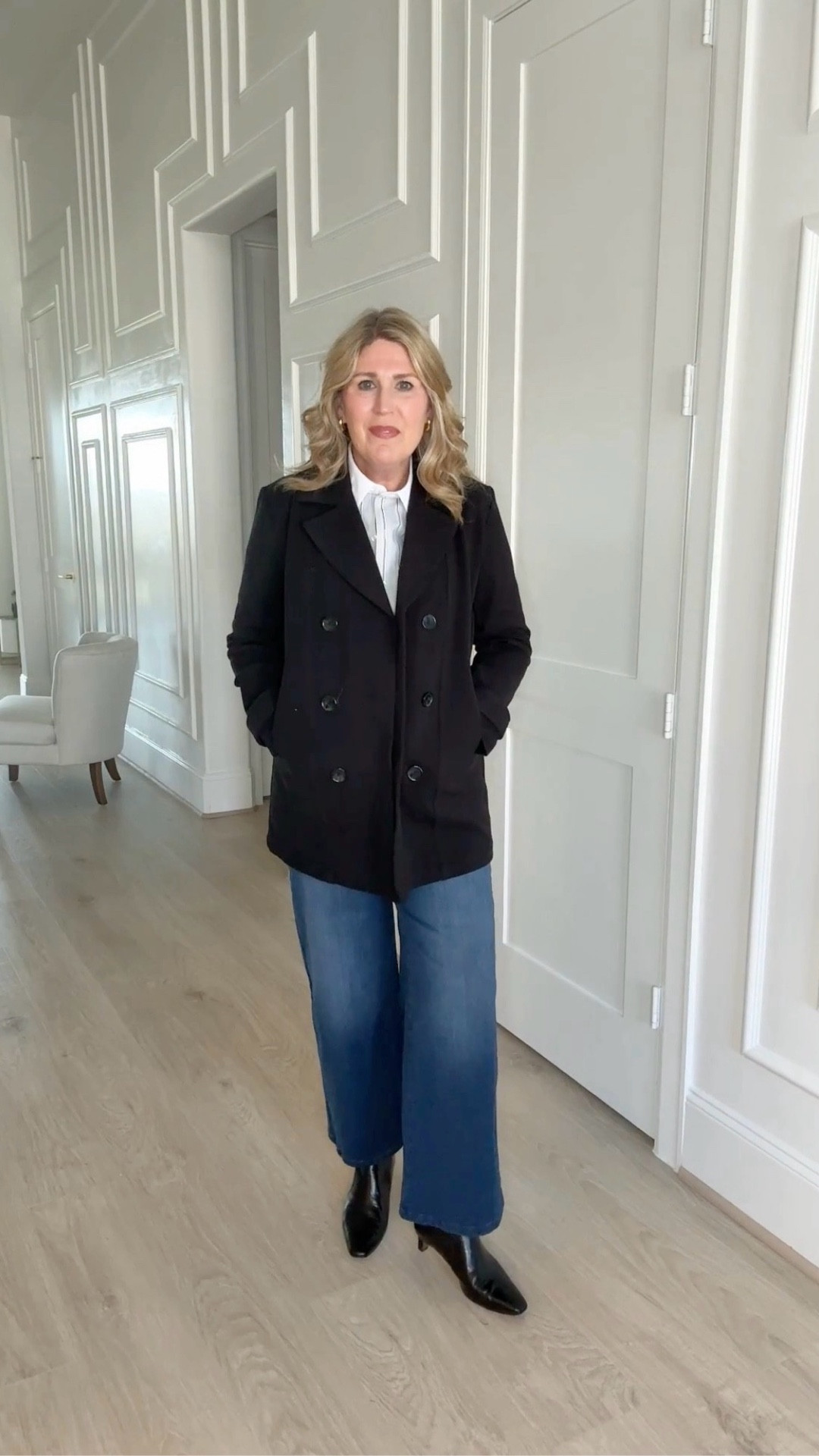 Shirt is stretchy. Fits tts.
Denim is stretchy. Runs tts. 
Peacoat is stretchy. Runs tts. Loving these pieces!  On sale! ♥️

#LTKWatchNow #LTKShoeCrush #LTKParties #LTKStyleTip #LTKItBag

#LTKSaleAlert #LTKFindsUnder50 #LTKMidsize #LTKFindsUnder100 #LTKOver40 #LTKSeasonal #LTKWorkwear #LTKGiftGuide