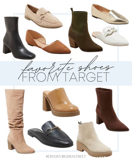 Here are some of my current favorite shoes from Target! I love how all of these options give designer looks for less and how Target carry's a variety of on trend and classic looks!

Fall shoes, knee high boots, flats, booties, suede booties, mules, target shoes, women's fashion, fall fashion

#LTKfindsunder50 #LTKshoecrush #LTKSeasonal
