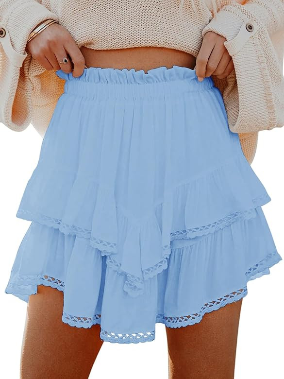 Flowy Shorts for Women Casual Boho Ruffle Tiered Skorts High Waist Mini Skirts Golf Tennis Croche... | Amazon (US)