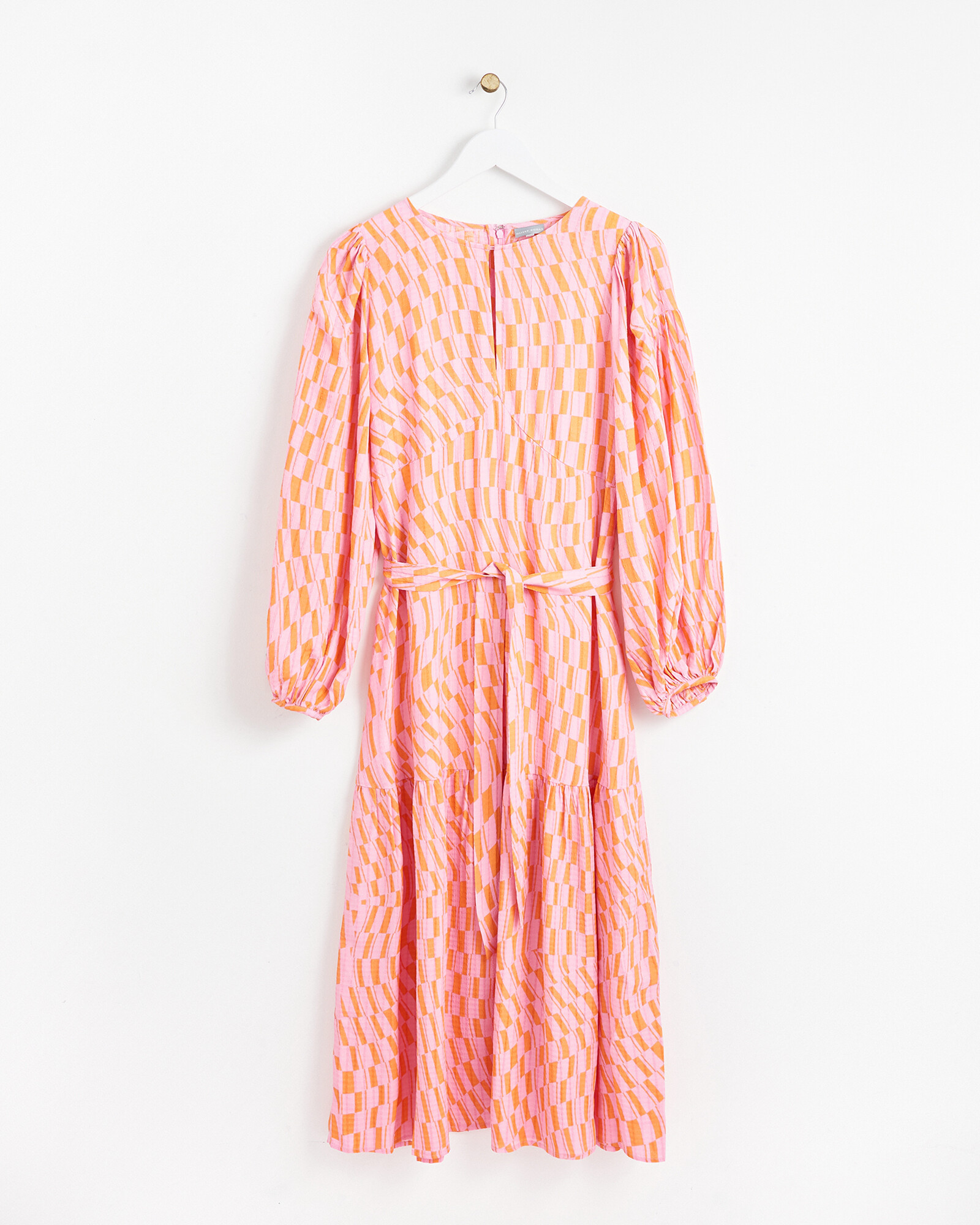 Geometric Print Pink & Orange Midi Dress | Oliver Bonas | Oliver Bonas (Global)