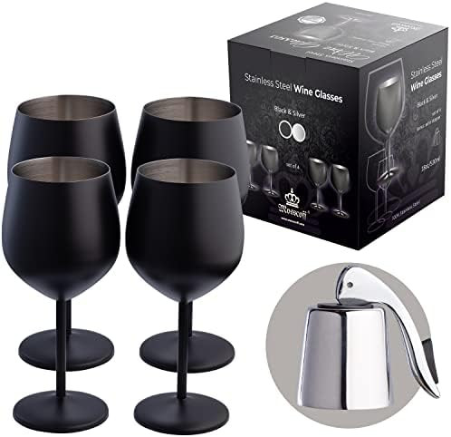 Stainless Steel Wine Glass Set of 4 - Black and Silver collection - 18 oz Unbreakable Wine Glasse... | Amazon (US)