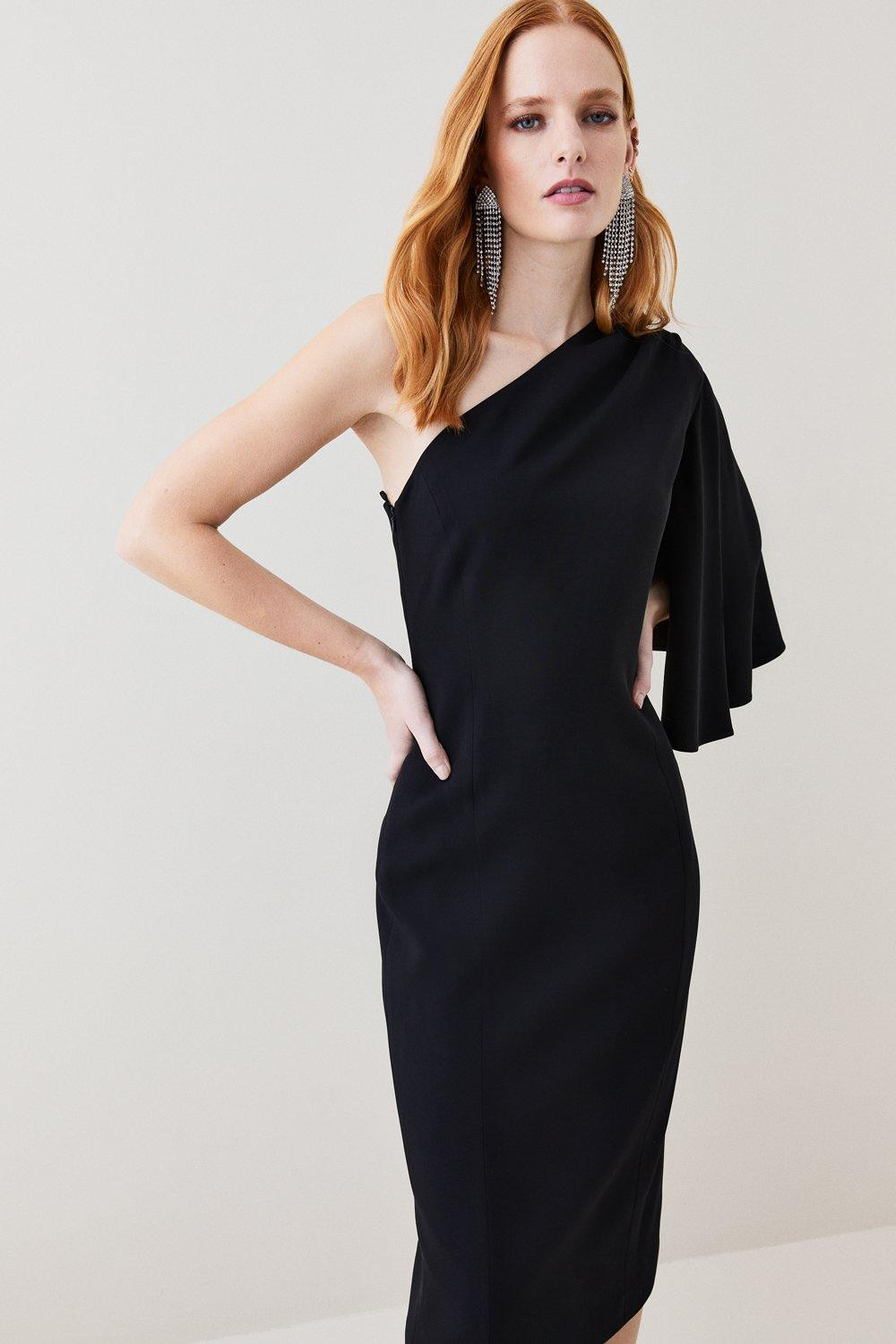 Compact Viscose Cape Pencil Midi Dress | Karen Millen US