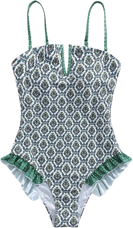 SHENHE Women's Floral One Piece Swimsuit Tummy Control V Neck Ruffle Bathing Suit | Amazon (US)