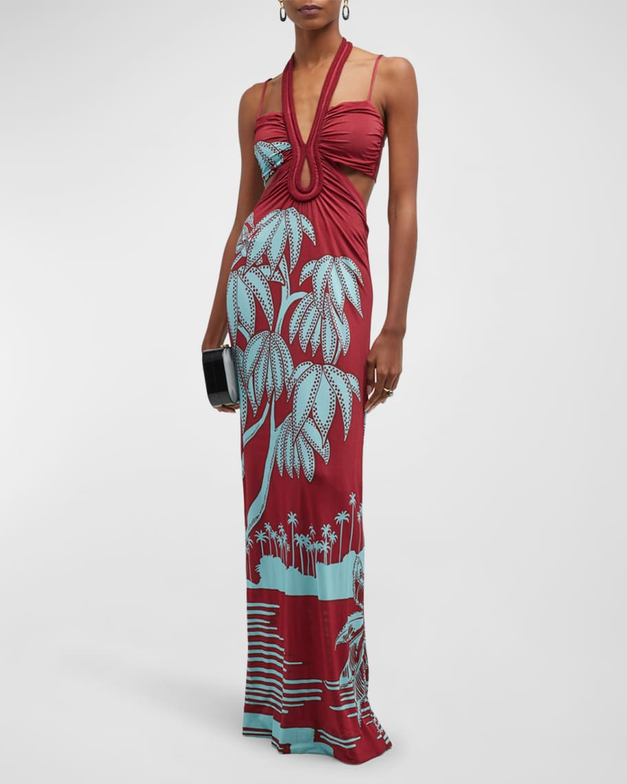 Johanna Ortiz Refugios En El Orinoco Palm Tree-Print Cutout Maxi Dress | Neiman Marcus