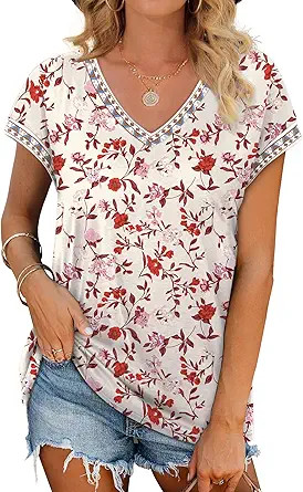 WIHOLL Womens Summer Tops 2026 Cap Short Sleeve Shirs V Neck T Shirts Fashion Beach Vacation Clot... | Amazon (US)