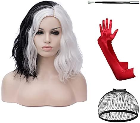 BUFASHION 14" Women Short Black and White Kinky Straight Cosplay Synthetic Wigs With Air Bangs 46 Co | Amazon (US)