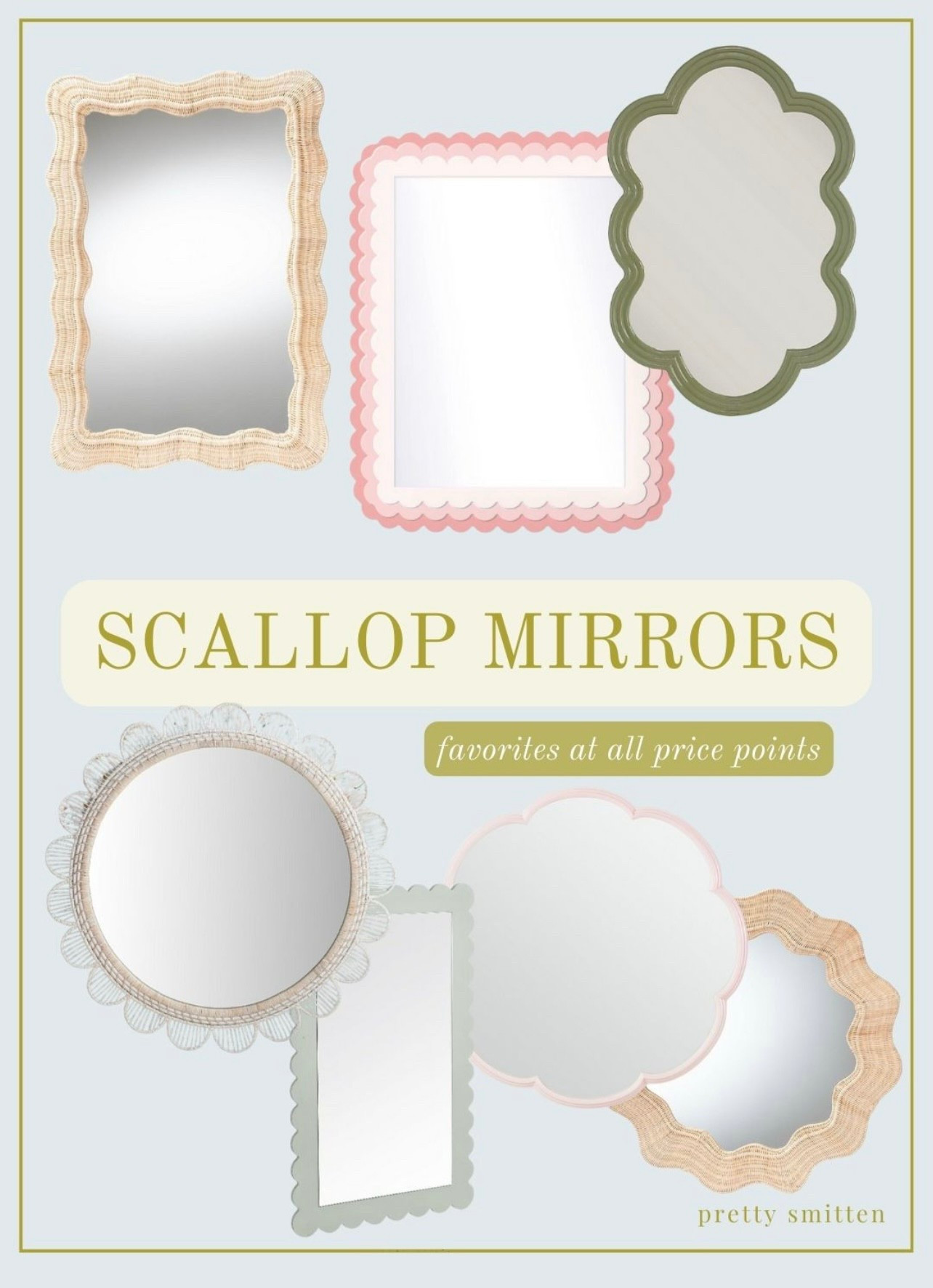 Scallop Mirrors at all price points -----
home decor, interior design, wall mirror, round mirror, rectangle mirror, interior inspo, grandmillennial, traditional home, Southern home design, classic timeless style, bedroom mirror, little girls room, bathroom mirror, vanity, rattan 

 #LTKHome #LTKStyleTip