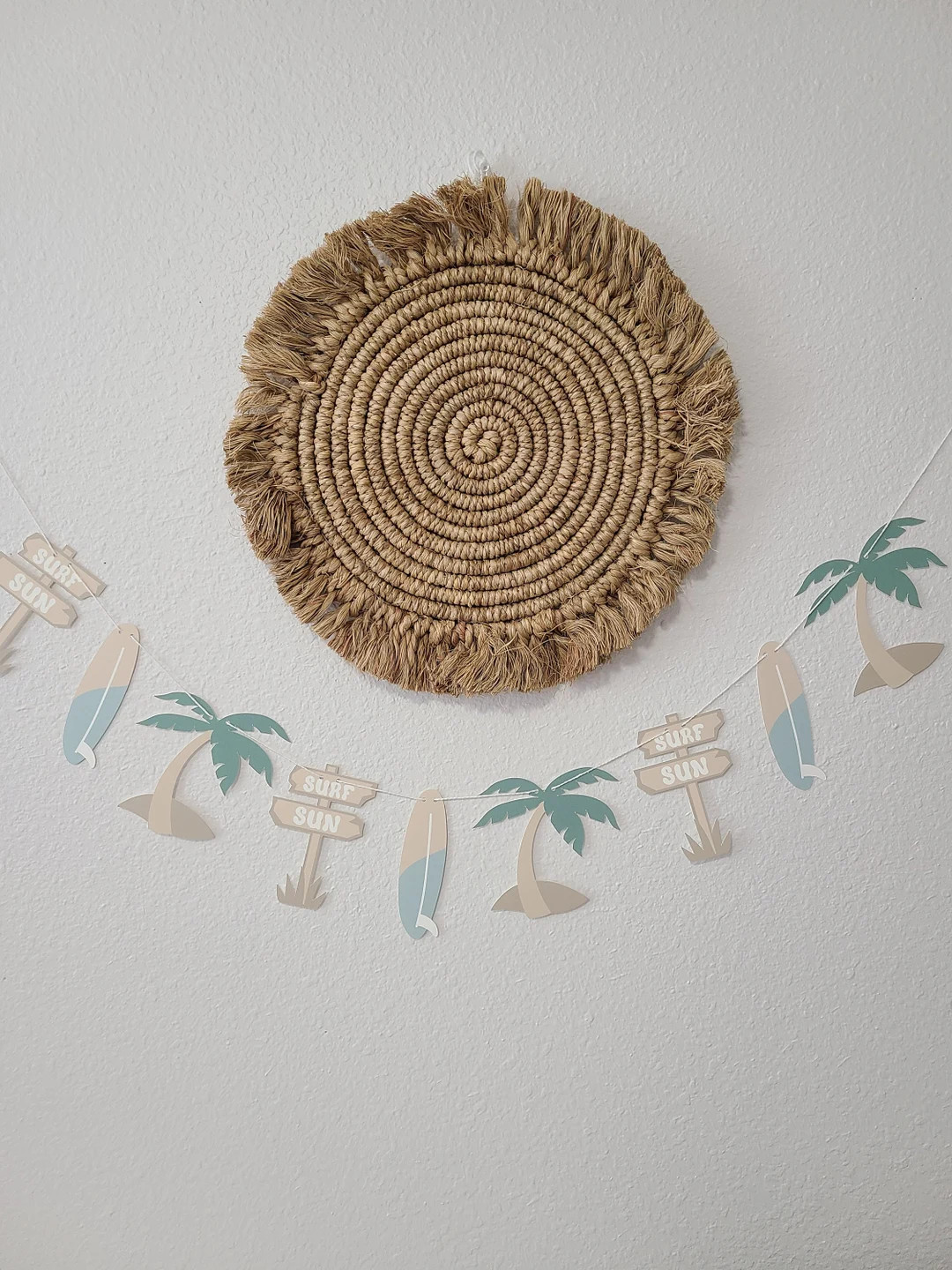 Surf and Palm Garland / Retro Beach Themed Garland / Beach Party Decor / Sun and Surf Paper Garla... | Etsy (US)