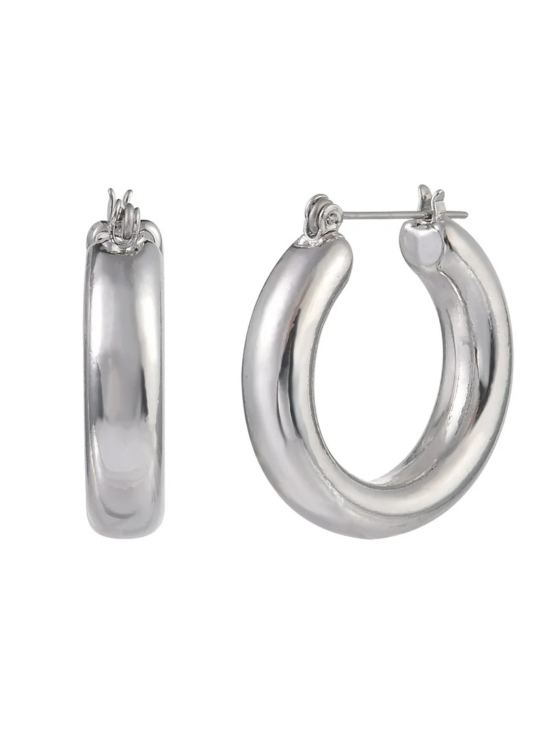 Time and Tru Adult Female Silver-Tone Thick Click-It Hoop Earring | Walmart (US)
