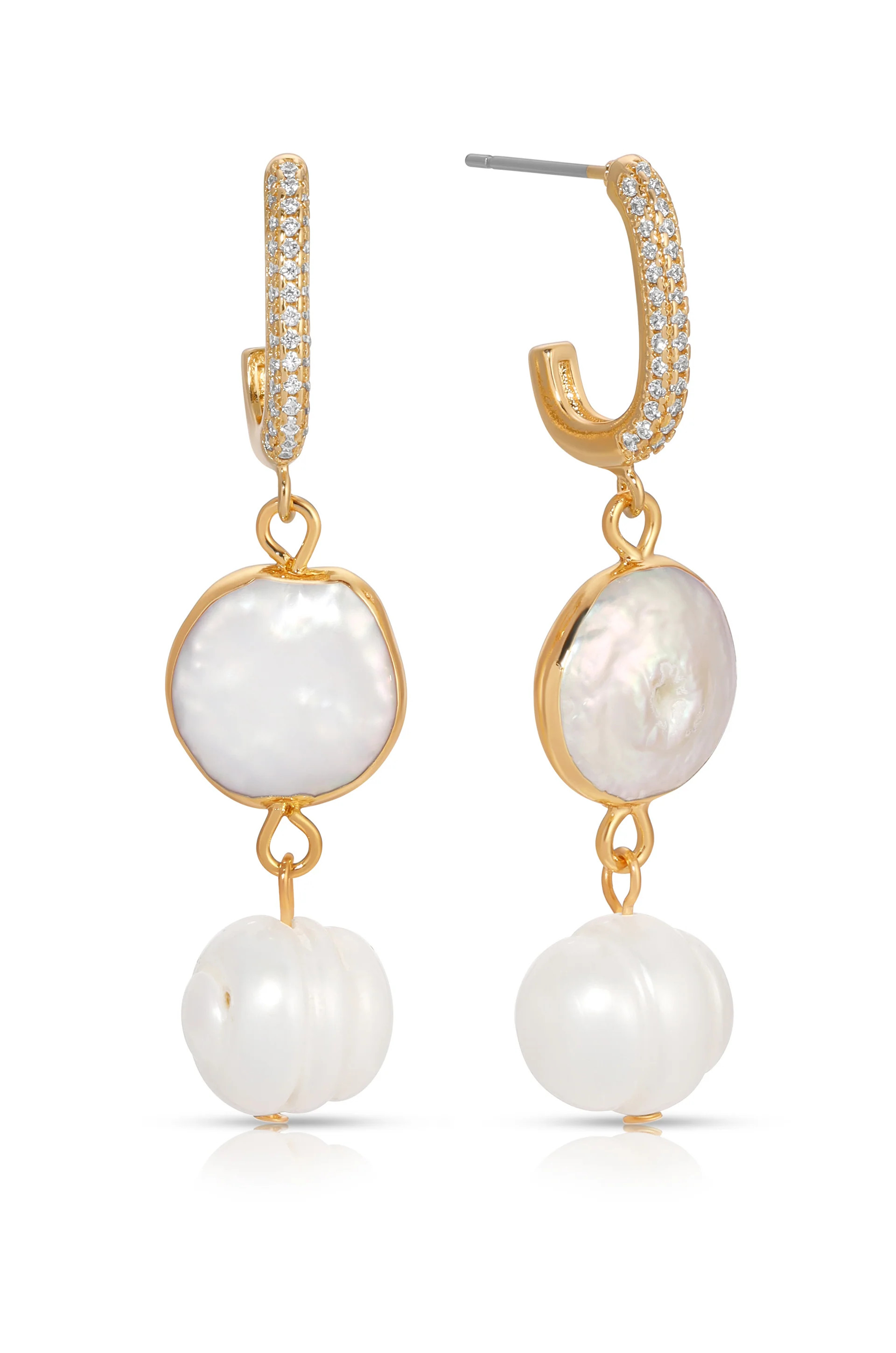 Dangling Freshwater Pearl Huggie Hoop Earrings | Ettika