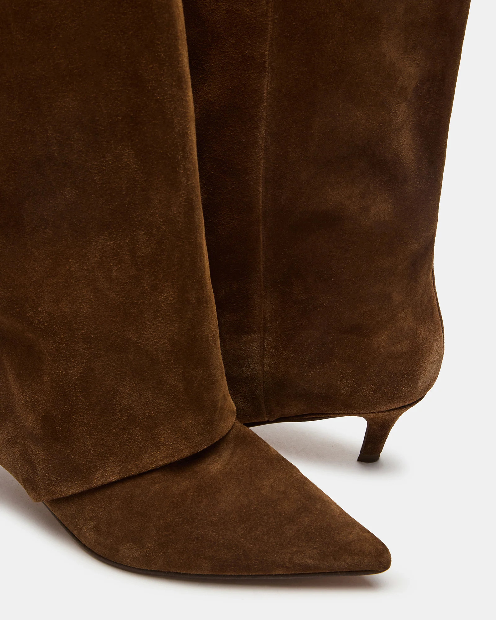 LUCA Chestnut Suede Pointed-Toe Cuffed Kitten Heel Women's Boot | Steve Madden (US)