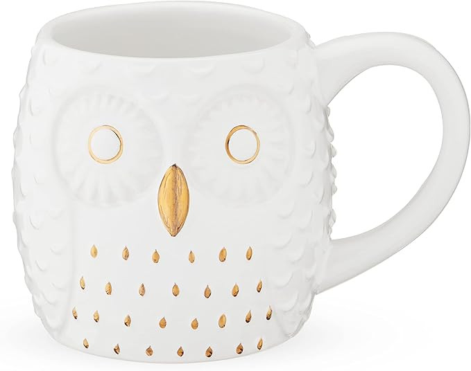 Pinky Up Olivia Owl Mug, 3D White Ceramic with Gold Details, Holds 16 Oz, Coffee & Tea Accessorie... | Amazon (US)