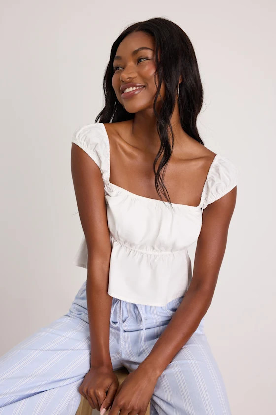 Agneta White Cap Sleeve Peplum Top | Lulus