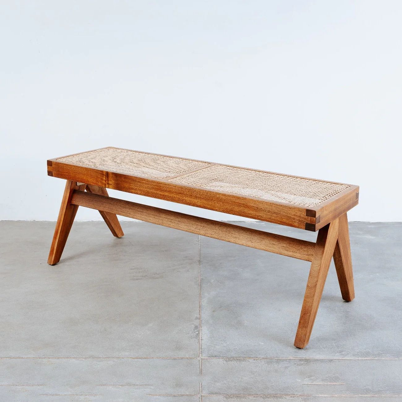 Mid Century Jeanneret Hand Woven Bench - Narrow | France and Son