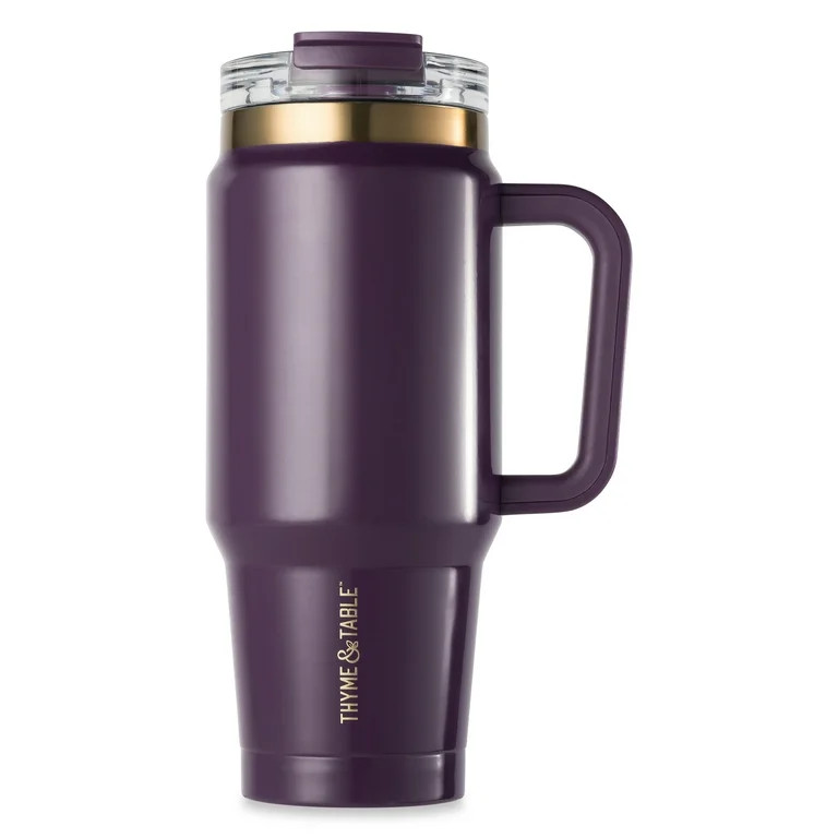 Thyme & Table 32oz Tumbler with Handle, Dual Straw Lid, Stainless Steel Double Wall Insulated, Pu... | Walmart (US)