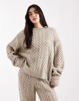 Daisy Street slouchy crew neck cable jumper in grey marl co-ord | ASOS | ASOS (Global)