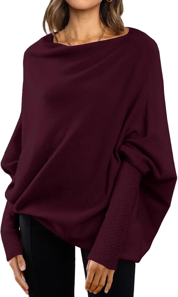 LILLUSORY Womens Batwing Oversized Sweaters Assymetrical Boat Neck Wrap Tunic Tops Fall Fashion C... | Amazon (US)