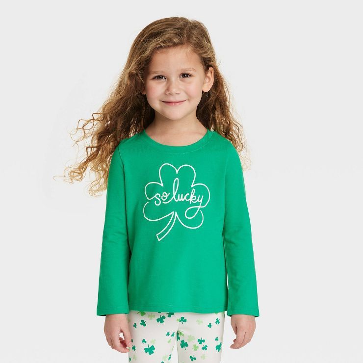 Toddler Girls' 'So Lucky' Long Sleeve T-Shirt - Cat & Jack™ Green | Target
