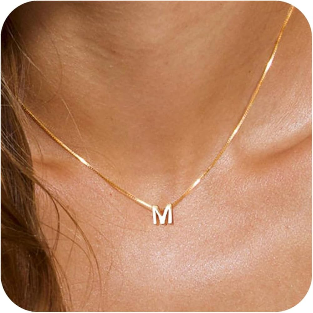 Gold Initial Necklaces for Women, Dainty 14k Gold Plated Letter Choker Necklace Cute Monogram Nec... | Amazon (US)