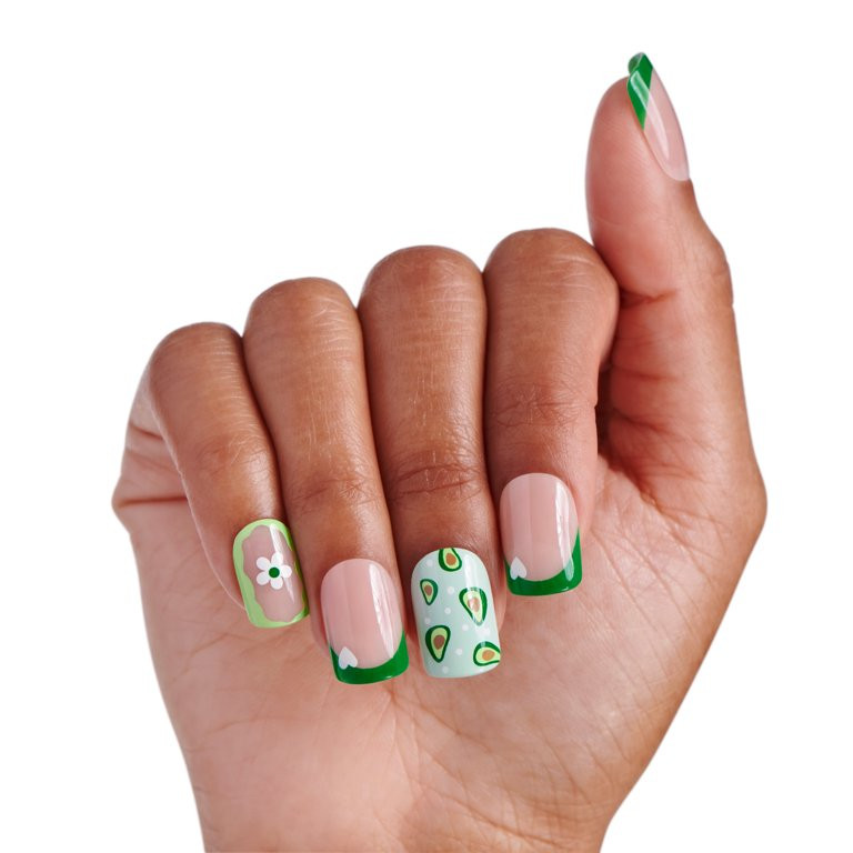 KISS Salon Design Press on Nails, Dazzling Muse, Green, Short Squoval, 24 Count | Walmart (US)