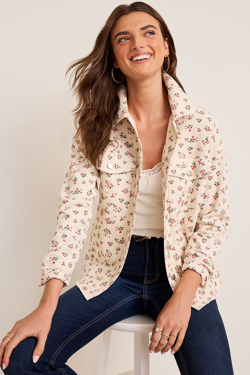 Linda Floral Corduroy Shacket | Francesca's