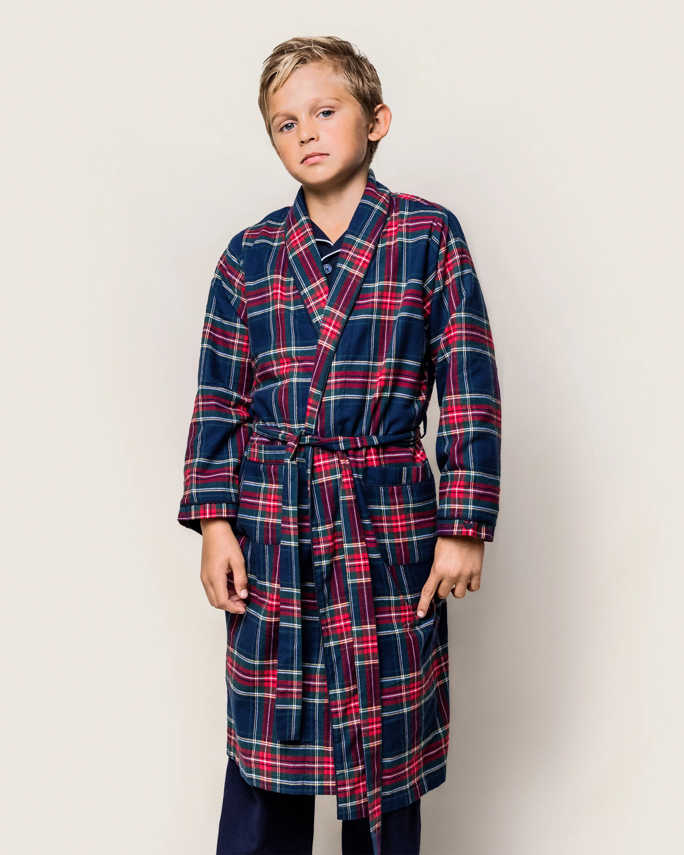Kid's Brushed Cotton Robe in Windsor Tartan | Petite Plume