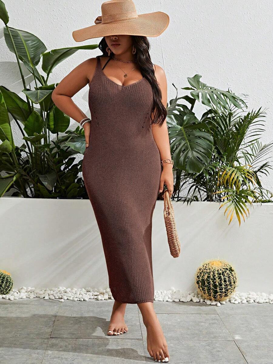 SHEIN Swim Vcay Summer Beach Plus Solid Cover Up Dress | SHEIN