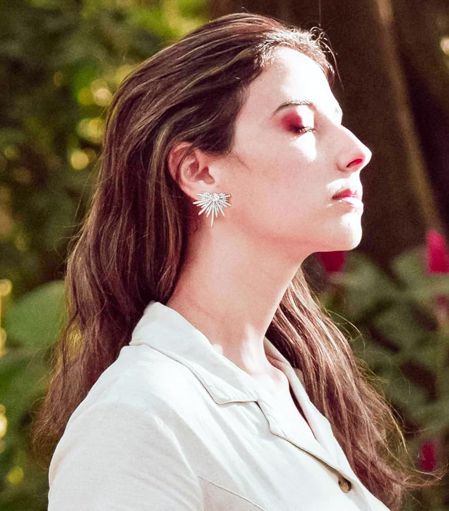 Rhinestone Silver Statement Earrings, Star Stud Earrings Fashion Design | Amazon (US)