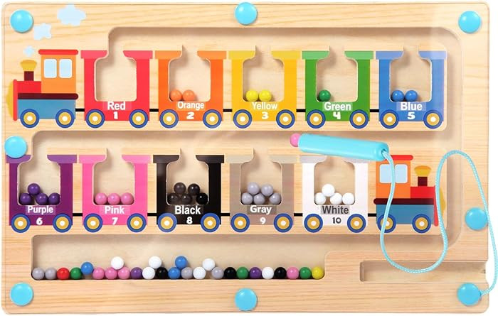 Magnetic Color and Number Maze, Montessori Toys for 3 4 5 Year Old, Wooden Magnet Balls Puzzles,L... | Amazon (US)