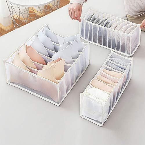 3 Set Underwear Organizer, Foldable Women Underwear Storage Compartment Box, White Underwear Draw... | Amazon (US)