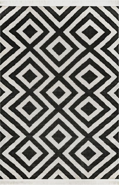 Brunch Diamond Mesh Fringed Indoor/Outdoor Black Rug | Rugs USA