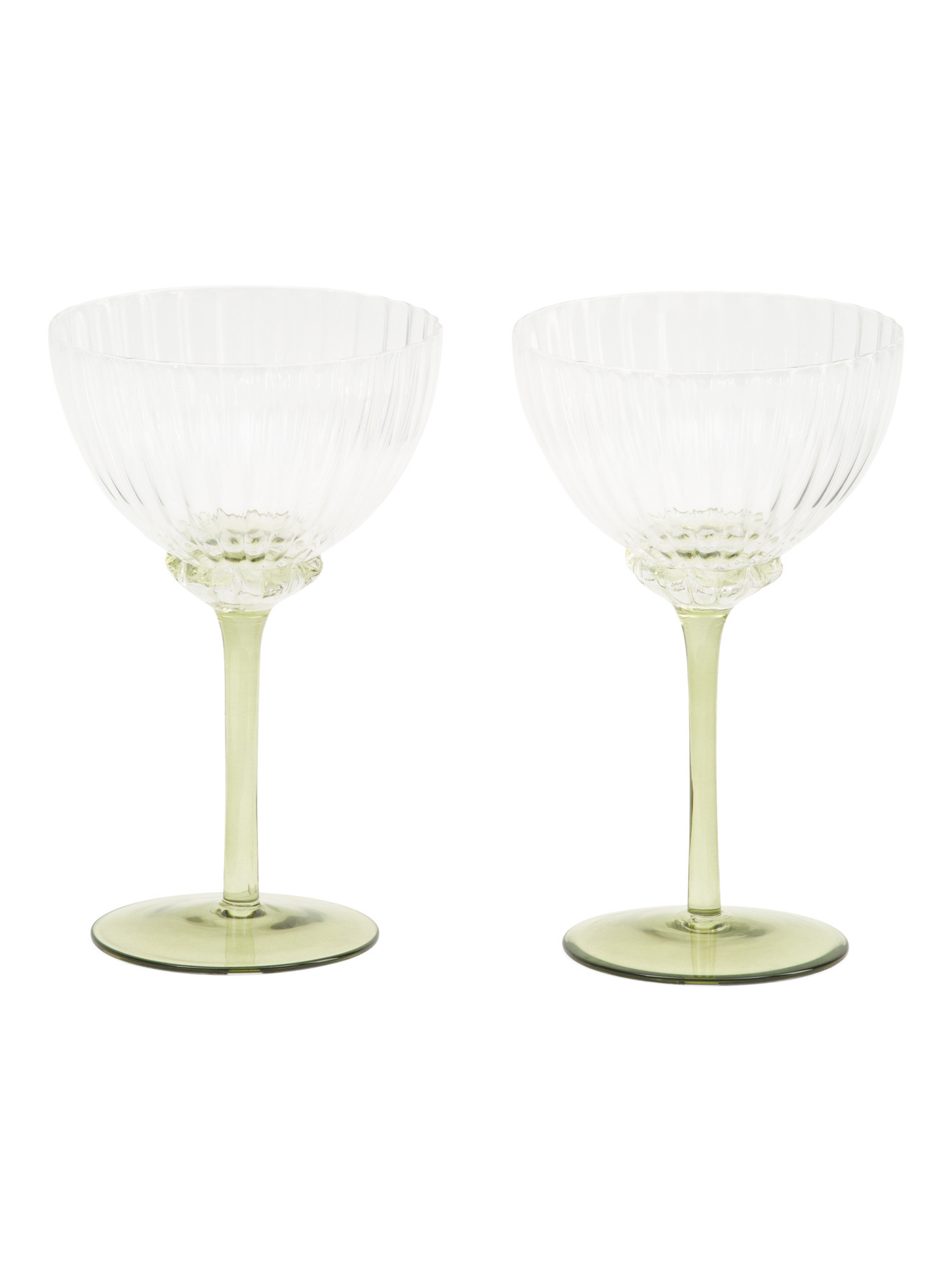 Set Of 2 Ribbed Coupe Glasses With Tinted Stem | Kitchen & Dining | Marshalls | Marshalls